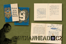 INDIANHEAD.CZ IM60013 US 2ID WWII BOOKLET HISTORY OF THE NINTH UNITED STATES INFANTRY SIGNED BY COL. PHILIP D. GINDER IN ROKYCANY 1 JUNE 1945